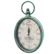 6.75" X 2" X 11.5" Antique Teal Oval Clock