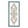 Distressed White and Turquoise Framed Scroll Metal Panel
