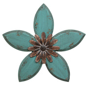14.75" X 1.18" X 13.98" Teal on Red Antique Flower Wall Decor