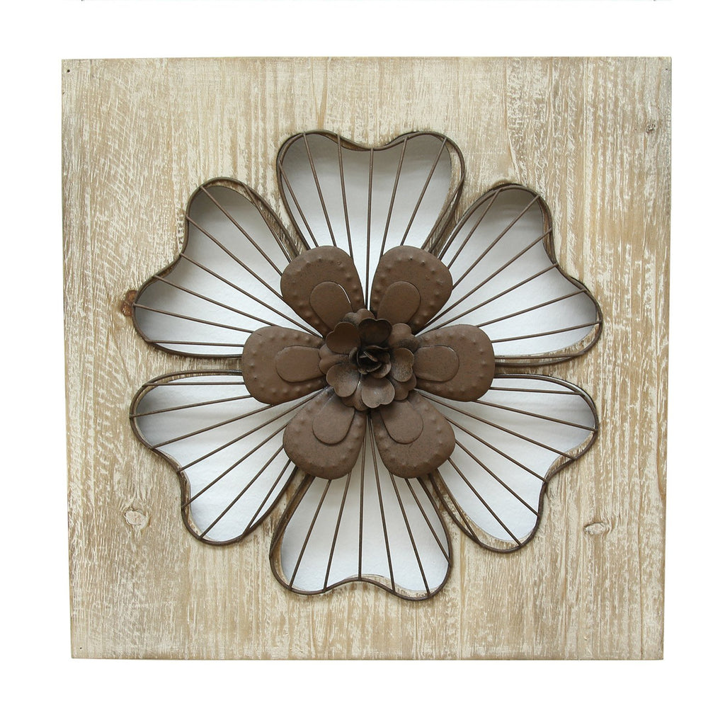 14" X 1.5" X 14" Natural Wood Rustic Flower Wall Decor