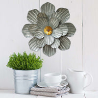 19.5" X 2.35" X 19.5" Galvanized Flower Wall Decor