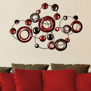 32" X 1.4" X 22" Red Metallic Circles Wall Decor