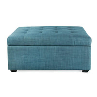 28.25" X 35" X 16.75" Blue Fabric Espresso Convertible Ottoman Guest Bed