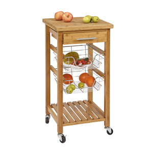 17.75" X 17.75" X 34" Bamboo Kitchen Cart with Storage