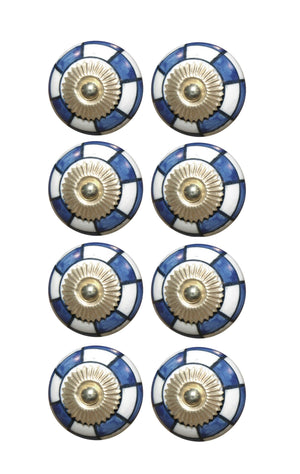1.5" X 1.5" X 1.5" Hues Of Blue, White And Gold 8 Pack Knob-It