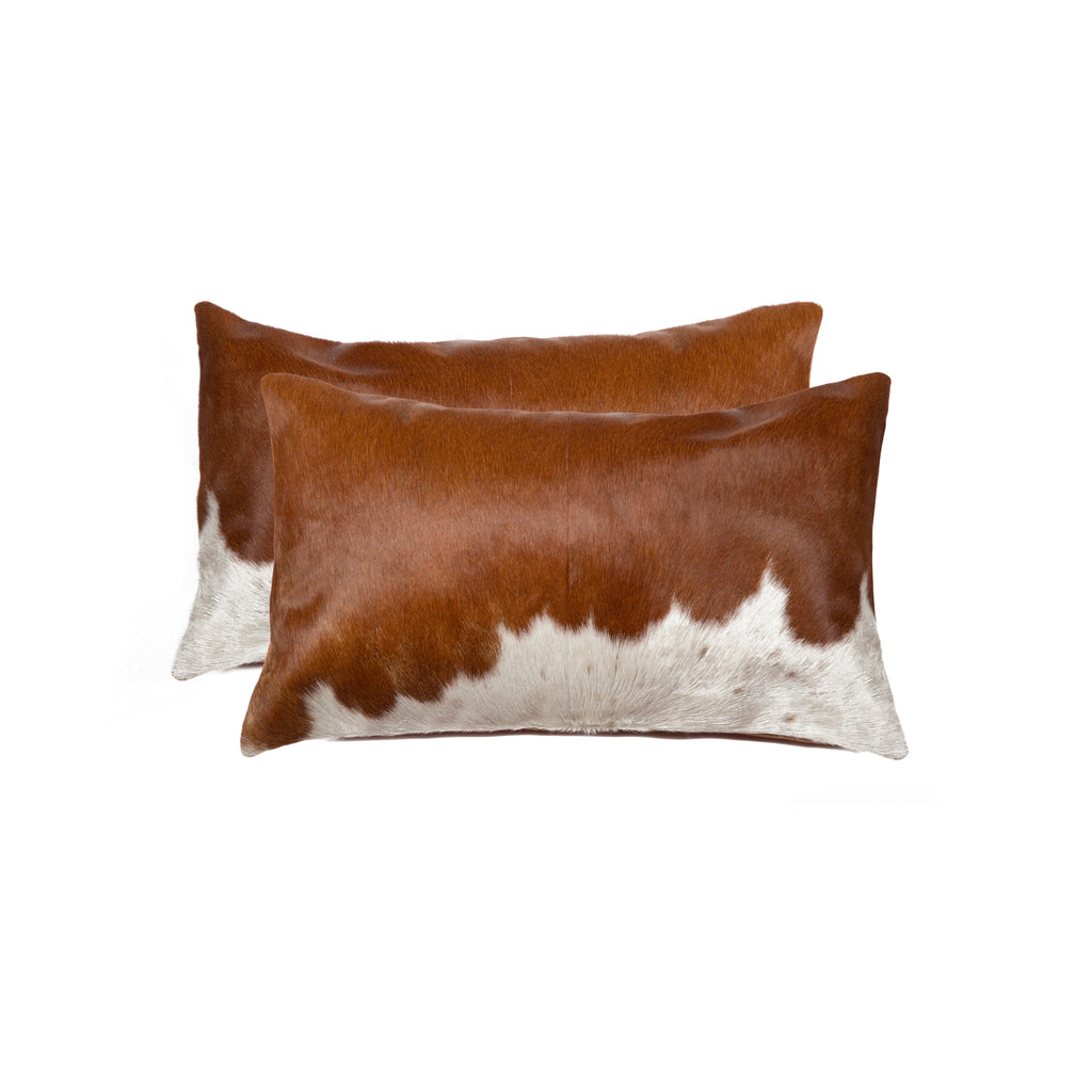 12" x 20" x 5" Brown And White Cowhide Pillow 2 Pack