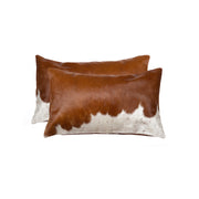 12" x 20" x 5" Brown And White Cowhide Pillow 2 Pack