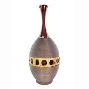 24" Copper, Red, and Gold Spun Bamboo Vase with a Decorative Band