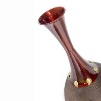 24" Copper, Red, and Gold Spun Bamboo Vase with a Decorative Band