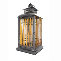 28" Grey with Distressed Wood Metal, Bamboo, and Glass Lantern