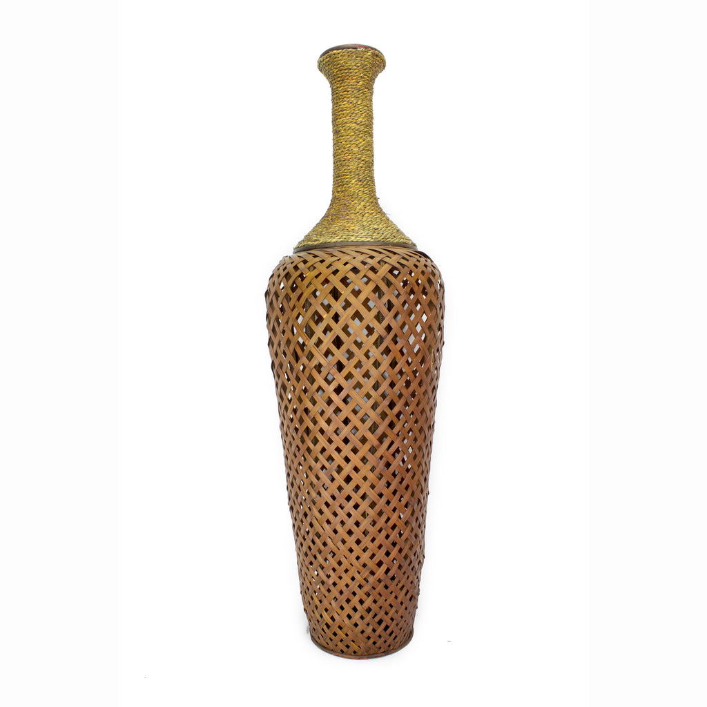 41" Antique White Metal and Bamboo Vase
