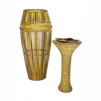 41.25" Champagne Metal and Bamboo Vase with a Decorative Band
