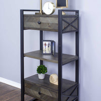 47.25" Brown Metal, Wood, and MDF End Table with 2 Drawers and 3 Shelves