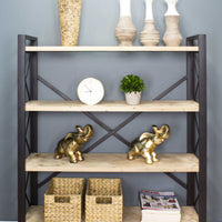 39.75" Natural Metal, Wood, and MDF Bookcase with 4 Shelves