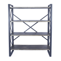 39.75" Grey Metal, Wood, and MDF Bookcase with 4 Shelves