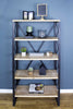 32.75" Natural and Brown Metal, Wood, and MDF Bookcase with 5 Shelves