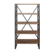 32.75" Natural and Orange Metal, Wood, and MDF Bookcase with 5 Shelves