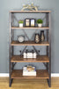 32.75" Natural and Orange Metal, Wood, and MDF Bookcase with 5 Shelves