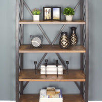 32.75" Natural and Orange Metal, Wood, and MDF Bookcase with 5 Shelves