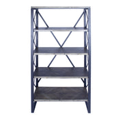 32.75" Natural and Grey Metal, Wood, and MDF Bookcase with 5 Shelves