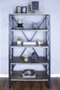 32.75" Natural and Grey Metal, Wood, and MDF Bookcase with 5 Shelves