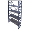 32.75" Natural and Grey Metal, Wood, and MDF Bookcase with 5 Shelves