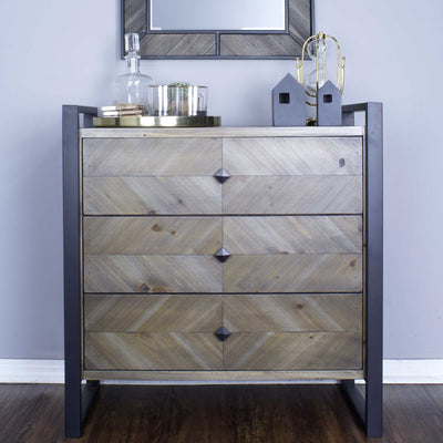 Natural White Metal Wood MDF Accent Cabinet with Drawers