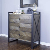 Natural White Metal Wood MDF Accent Cabinet with Drawers