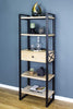 67.25" Natural, Brown Metal, Wood, and MDF Bookcase with a Drawer and 5 Shelves