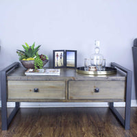 Multi-tonal Metal Wood MDF Coffee Table with Drawers