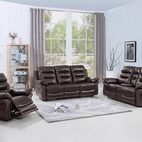 132" Comfortable Brown Faux Leather Sofa Set with a Console Loveseat