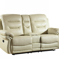 44" Comfortable Beige Leather Console Loveseat