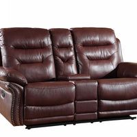 44" Comfortable Burgundy Leather Console Loveseat
