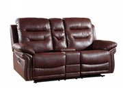 44" Comfortable Burgundy Leather Console Loveseat