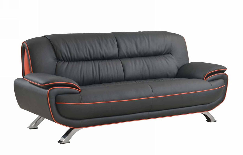 35" Sleek Black Leather Sofa