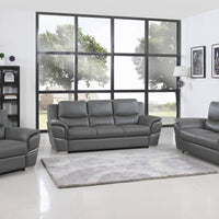 111" Chic Grey Leather Sofa Set