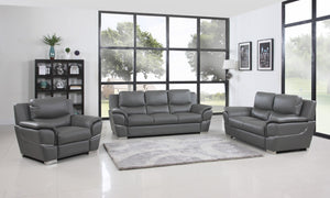 111" Chic Grey Leather Sofa Set