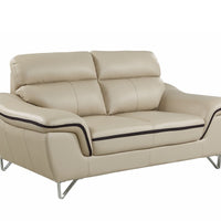 36" Contemporary Beige Leather Loveseat