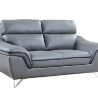36" Contemporary Grey Leather Loveseat