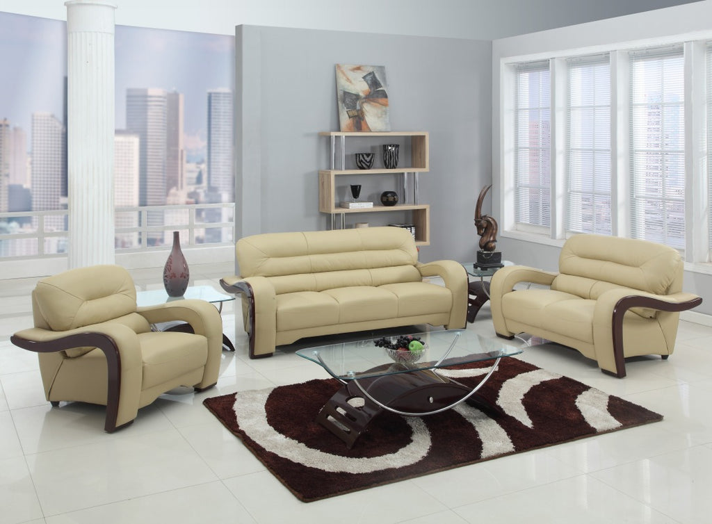 99" Glamorous Beige Leather Sofa Set