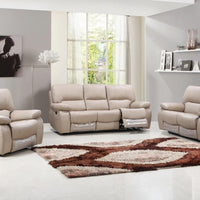 115" Sleek Beige Leather Sofa Set