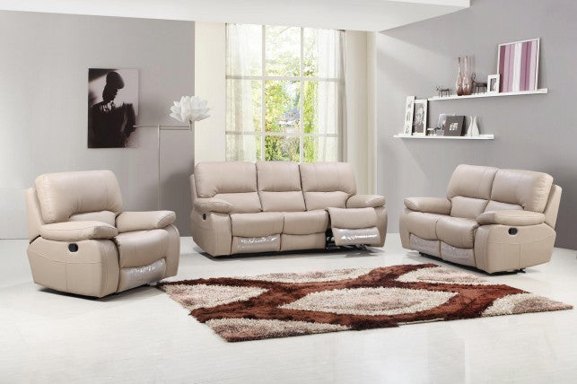 115" Sleek Beige Leather Sofa Set