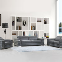 114" Sturdy Dark Grey Leather Sofa Set