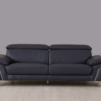 93" Navy Leather Sofa Set