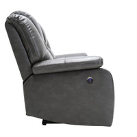40" Contemporary Grey Leather Power Reclining Loveseat