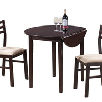 32.5" Cappuccino Solid Wood, Foam, and Beige Polyester Three Pieces Dining Set