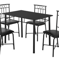 35.5" Black Leather Look Polyurethane, Foam, and Metal Five Pieces Dining Set