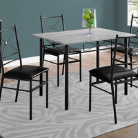 36" Leather Look Polyurethane and Metal, & Grey MDF Five Pieces Dining Set