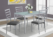 Grey Leather Look Foam, Silver Metal, and Frosted Glass Five Pieces Dining Set