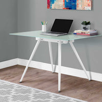 29.25" White Metal and 8mm Tempered Glass Computer Desk